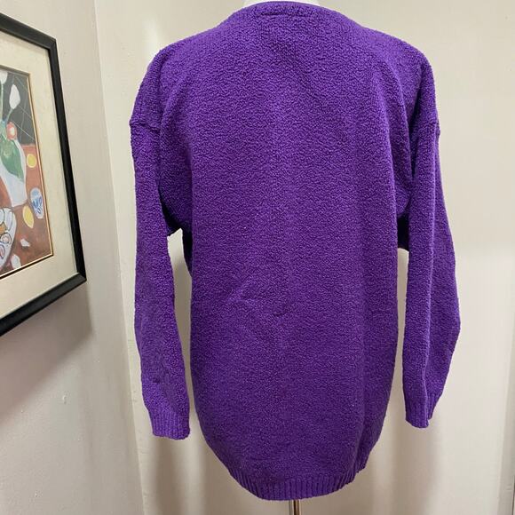 Vintage Eileen Fisher Bright Purple Cardigan Sweater Size 1 Cotton Boucle - Picture 9 of 11